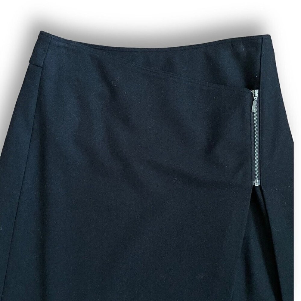 Garnet Hill Womens Wrap Skirt 6P 6 Petite Black Wool Cashmere Midi Minimalist - Picture 4 of 8